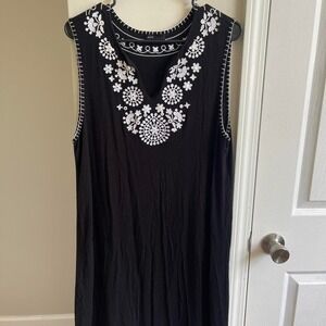 Black embroidered midi dress with white flowers